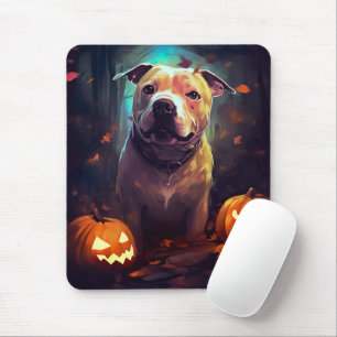 Halloween Pitbull With Pumpkins Scary  Mouse Pad