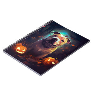 Halloween Pitbull With Pumpkins Scary  Notebook