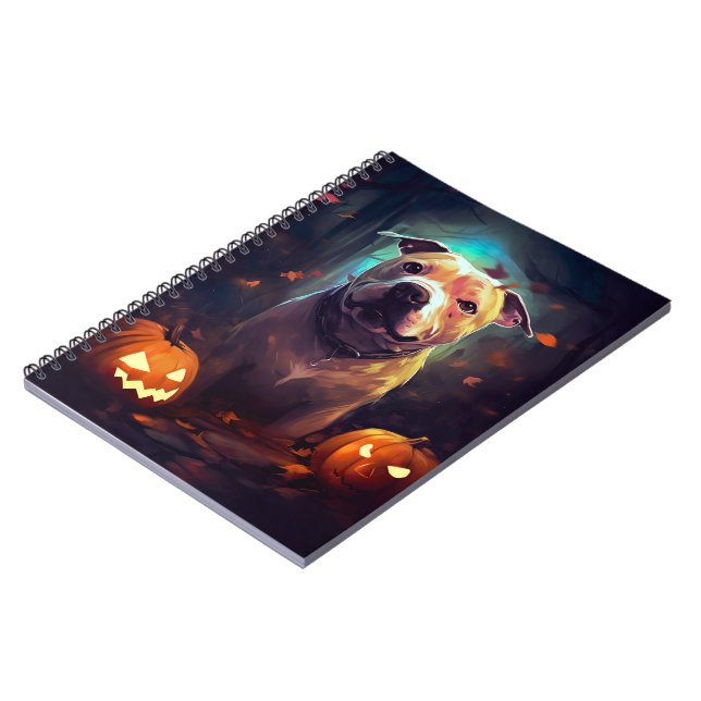Halloween Pitbull With Pumpkins Scary  Notebook (Left Side)