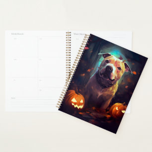 Halloween Pitbull With Pumpkins Scary Planner