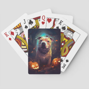 Halloween Pitbull With Pumpkins Scary  Playing Cards