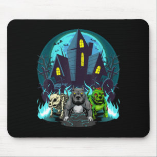 Halloween Pitbulls Zombie Skeleton Black Pitbull Mouse Pad