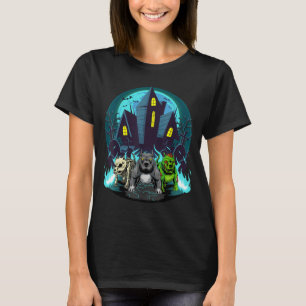 Halloween Pitbulls Zombie Skeleton Black Pitbull T-Shirt