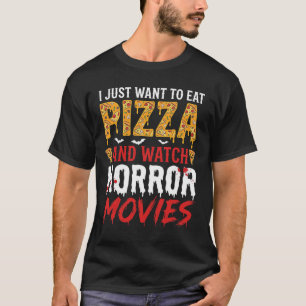Halloween Pizza and Horror Movies Typography T-Shirt