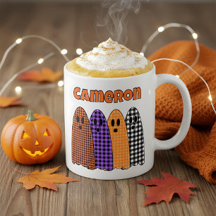Halloween Plaid Gingham Ghosts Coffee Mug
