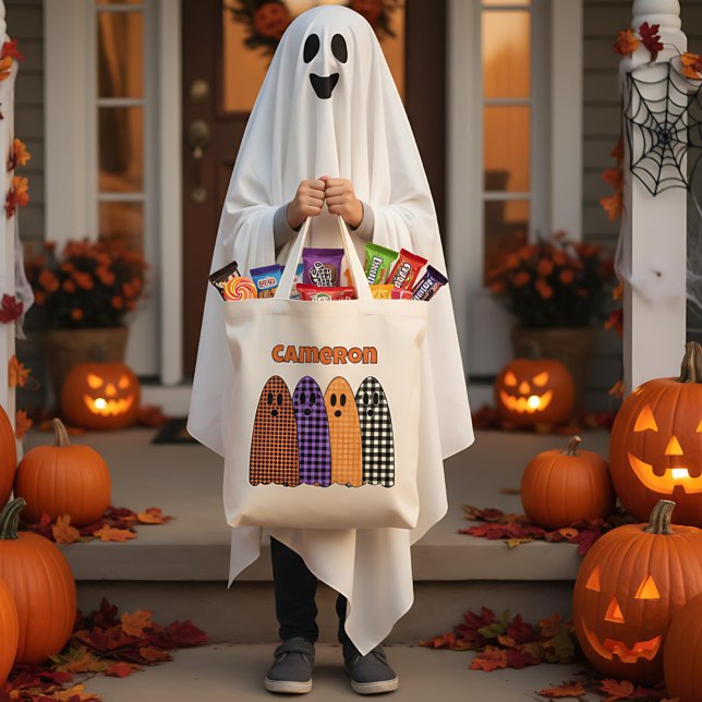 Halloween Plaid Gingham Ghosts Tote Bag (Creator Uploaded)