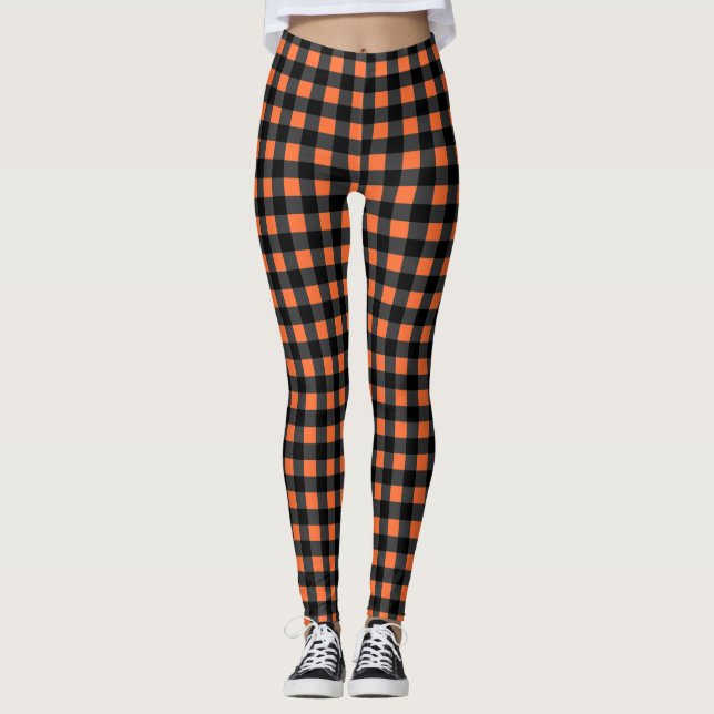 Halloween Plaid Pattern in Black and Orange  Leggings (Front)