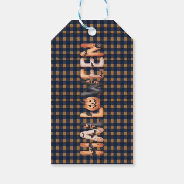 Halloween Plaid Pumpkin Gift Tags (Front)