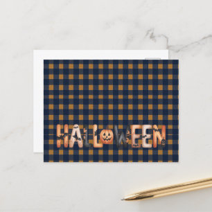 Halloween Plaid Pumpkin Holiday Postcard