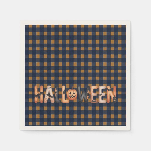 Halloween Plaid Pumpkin Napkin (Front)