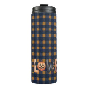 Halloween Plaid Pumpkin Typography Thermal Tumbler