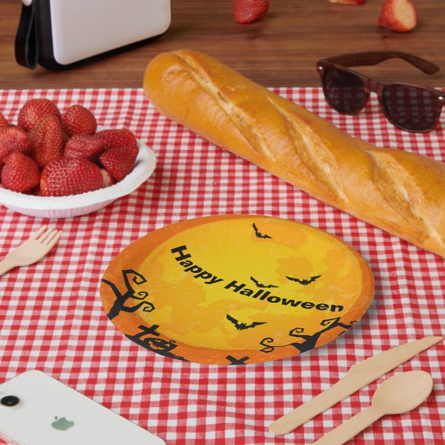 Halloween Plate, Full Moon Over A Graveyard  Paper Plate (Picnic)