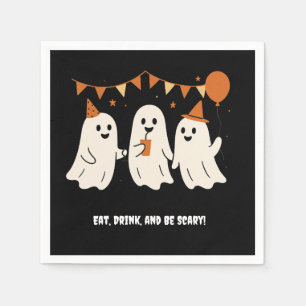 Halloween Playful White Ghost Black Festive Napkin