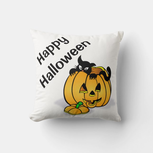Halloween Polyester Throw Pillow/Black Cat Cushion (Front)