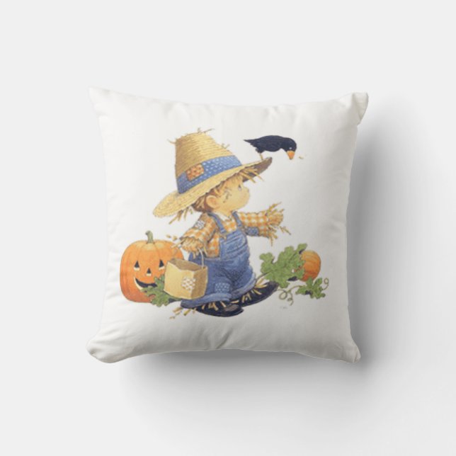Halloween Polyester Throw Pillow/Scarecrow Boy Cushion (Front)