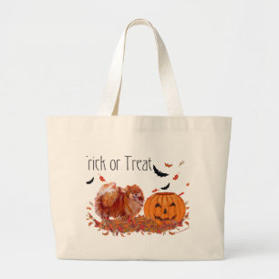 Halloween Pomeranian Large Tote Bag
