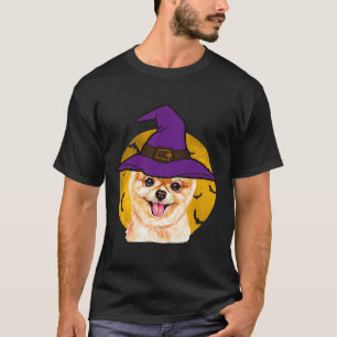 Halloween Pomeranian Witch Hat Funny T-Shirt