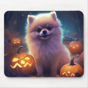 Halloween Pomeranian With Pumpkins Scary Mouse Pad