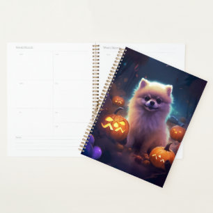 Halloween Pomeranian With Pumpkins Scary Planner