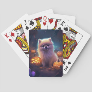 Halloween Pomeranian With Pumpkins Scary Playing Cards
