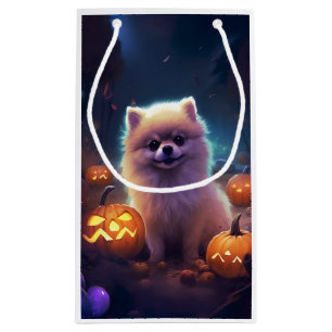 Halloween Pomeranian With Pumpkins Scary  Small Gift Bag