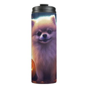 Halloween Pomeranian With Pumpkins Scary  Thermal Tumbler