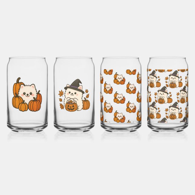 Halloween Pomeranians - Set of 4 Glass (Front)