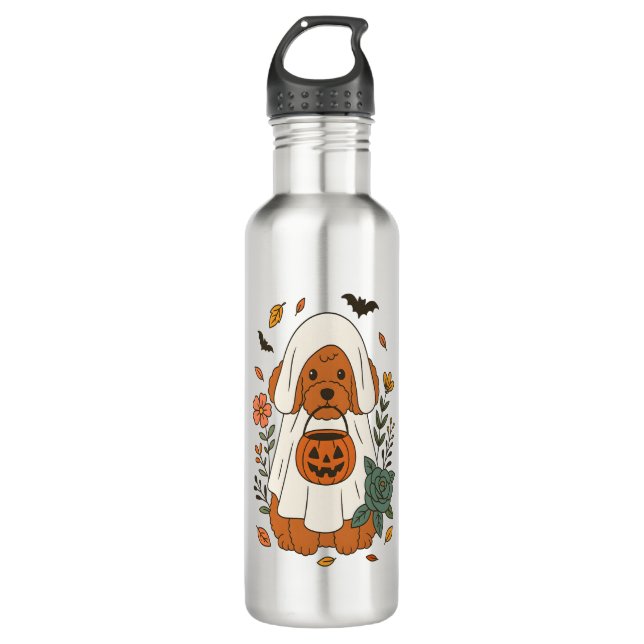 Halloween Poodle with Fall Flowers 710 Ml Water Bottle (Front)