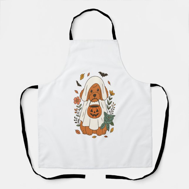 Halloween Poodle with Fall Flowers Apron (Front)