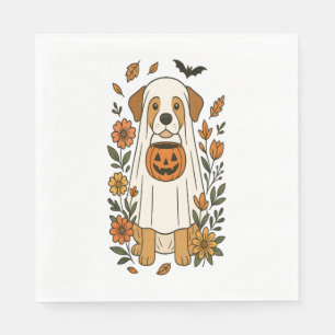 Halloween Poodle with Fall Flowers Napkin