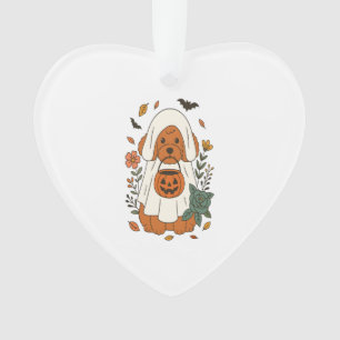 Halloween Poodle with Fall Flowers Ornament