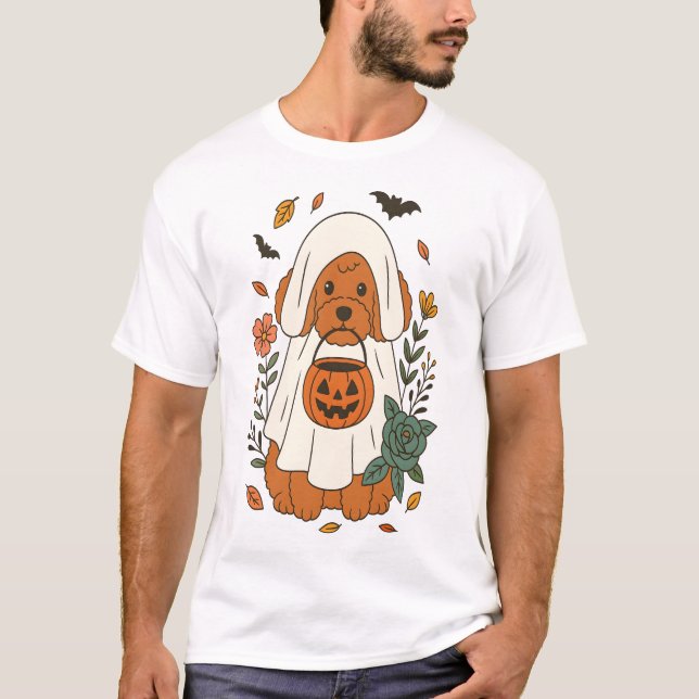Halloween Poodle with Fall Flowers T-Shirt (Front)