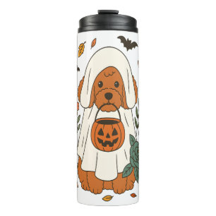 Halloween Poodle with Fall Flowers Thermal Tumbler