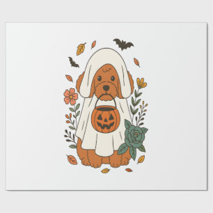 Halloween Poodle with Fall Flowers Wrapping Paper
