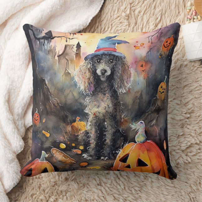  Halloween Poodle With Pumpkins Scary Cushion (Blanket)
