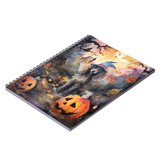  Halloween Poodle With Pumpkins Scary Notebook (Left Side)