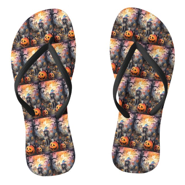  Halloween Poodle With Pumpkins Scary Thongs (Footbed)