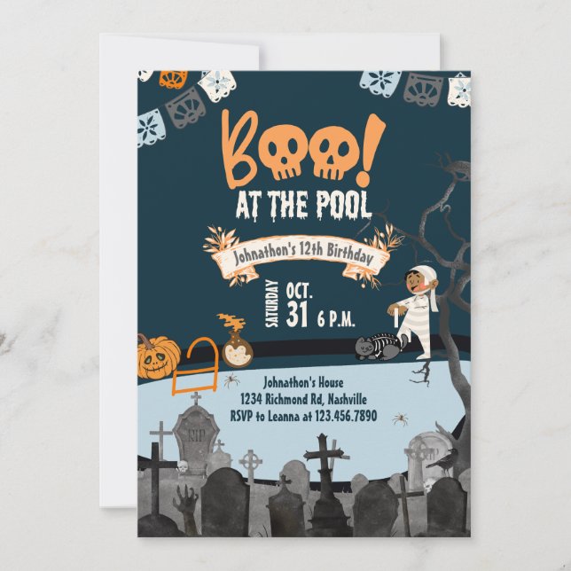 Halloween Pool Party Kids Swim Halloween Birthday Invitation (Front)