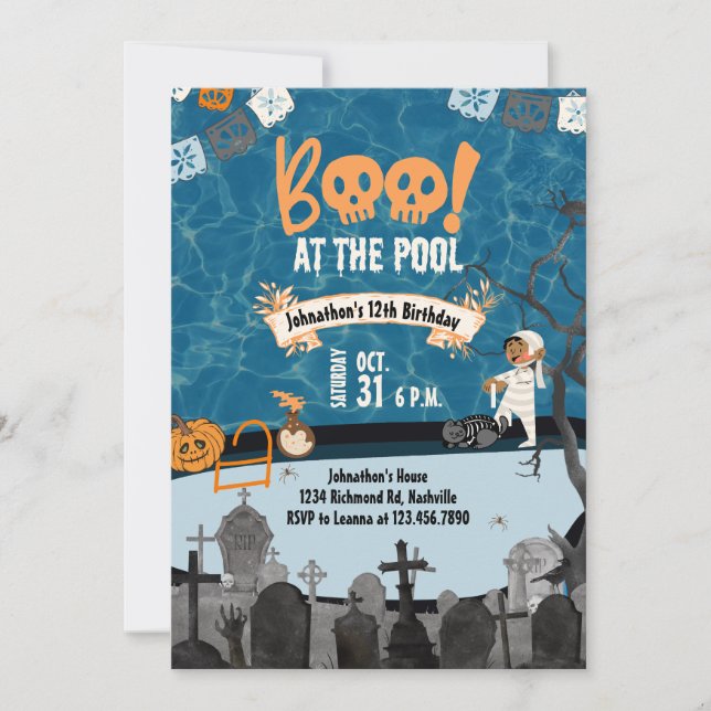 Halloween Pool Party Kids Swim Halloween Birthday Invitation (Front)
