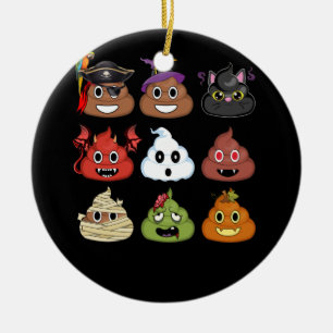 Halloween Poop Emojis Face  Pumpkin Pirate Mummy Ceramic Ornament