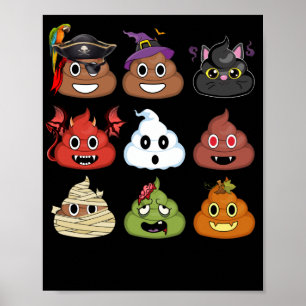 Halloween Poop Emojis Face  Pumpkin Pirate Mummy Poster