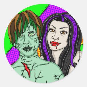 Halloween   Pop Art zombie Vampire Classic Round Sticker