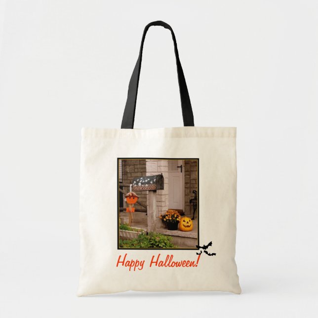 'Halloween Porch' Budget Canvas Tote Bag (Front)