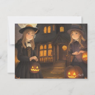 Halloween Post Card - Grils by Ailly Howard