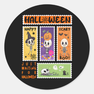 Halloween Postage Stamp Retro Skeleton Halloween K Classic Round Sticker