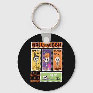Halloween Postage Stamp Retro Skeleton Halloween K Key Ring