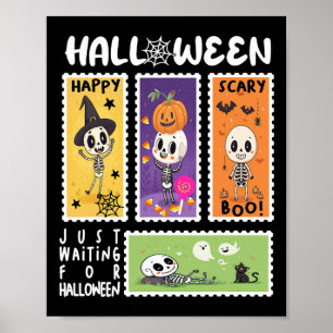 Halloween Postage Stamp Retro Skeleton Halloween K Poster