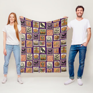 Halloween Postage Stamp-themed Fleece Blanket