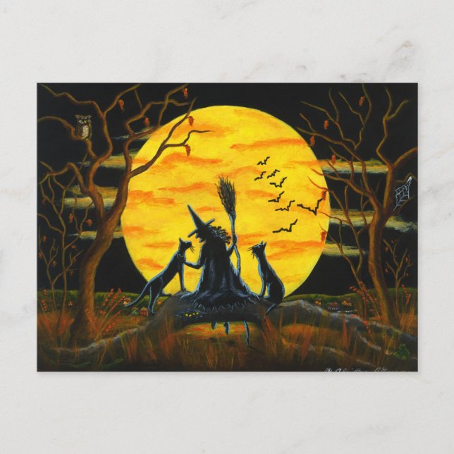 Halloween, postcard,witch,black,cats,bats,owl postcard (Front)