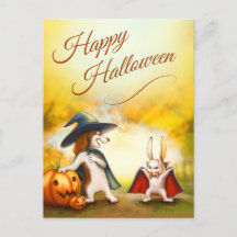Halloween Postcard with cute animals